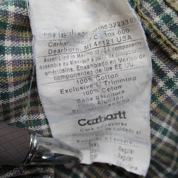 Carhartt Long Sleeve Shirt Gingham Plaid Mens 2XL XXL Green Yellow Western - Picture 5 of 13